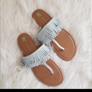 Boho Blue Suede Fringed Leather Flip Flops